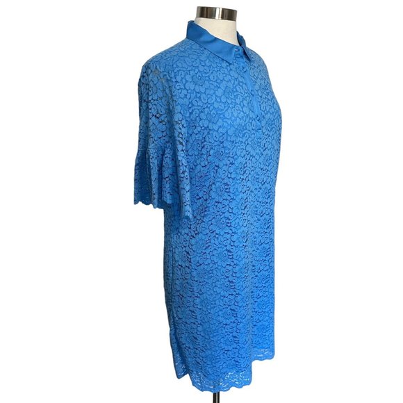 Banana Republic L Cornflower Blue Lace Flutter Sleeve Collared Polo Knee Length - Picture 5 of 14